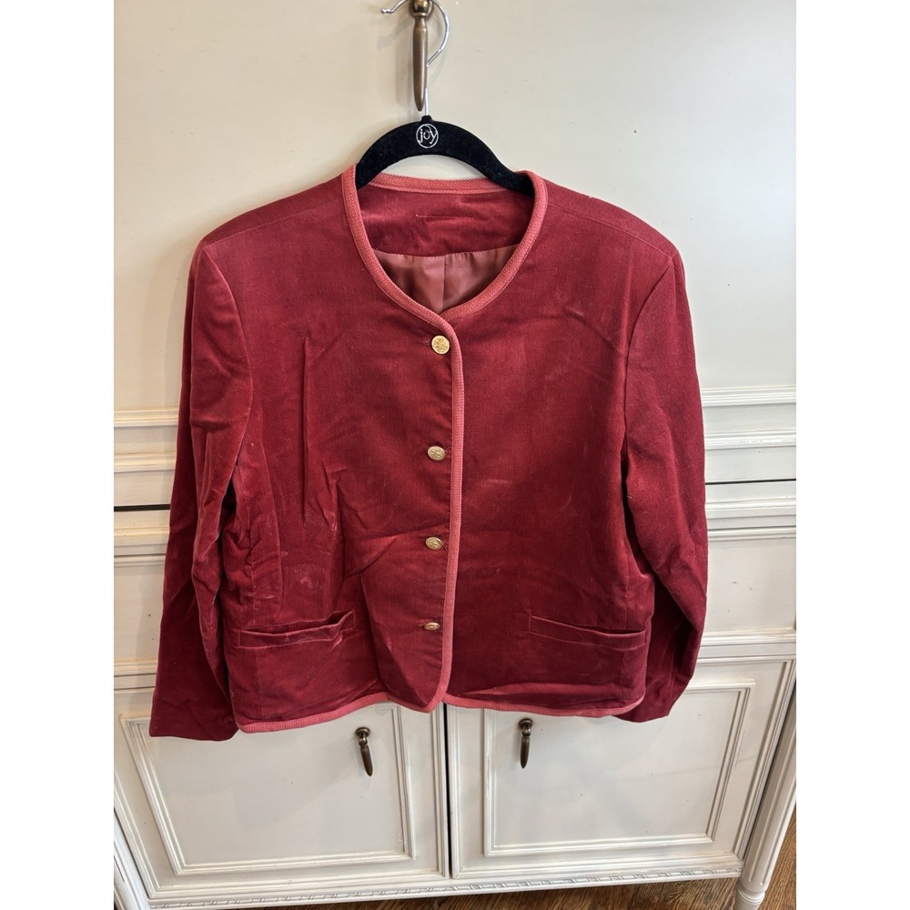 Vintage Red Velvet Corduroy Gold Ornate Button Cardigan‎ Medium 80s